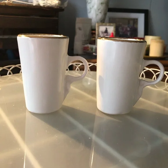 Two Red Cherry Motif Tall Espresso Mugs Cups, Ceramic - Picture 4 of 11